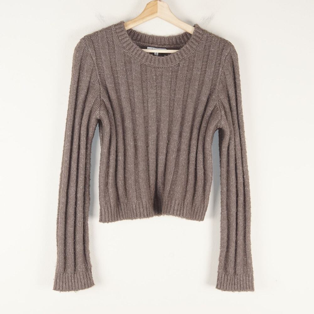 Z Supply Brown Rib Knit Brown Crew Neck Crop Sweater Womens Sz M